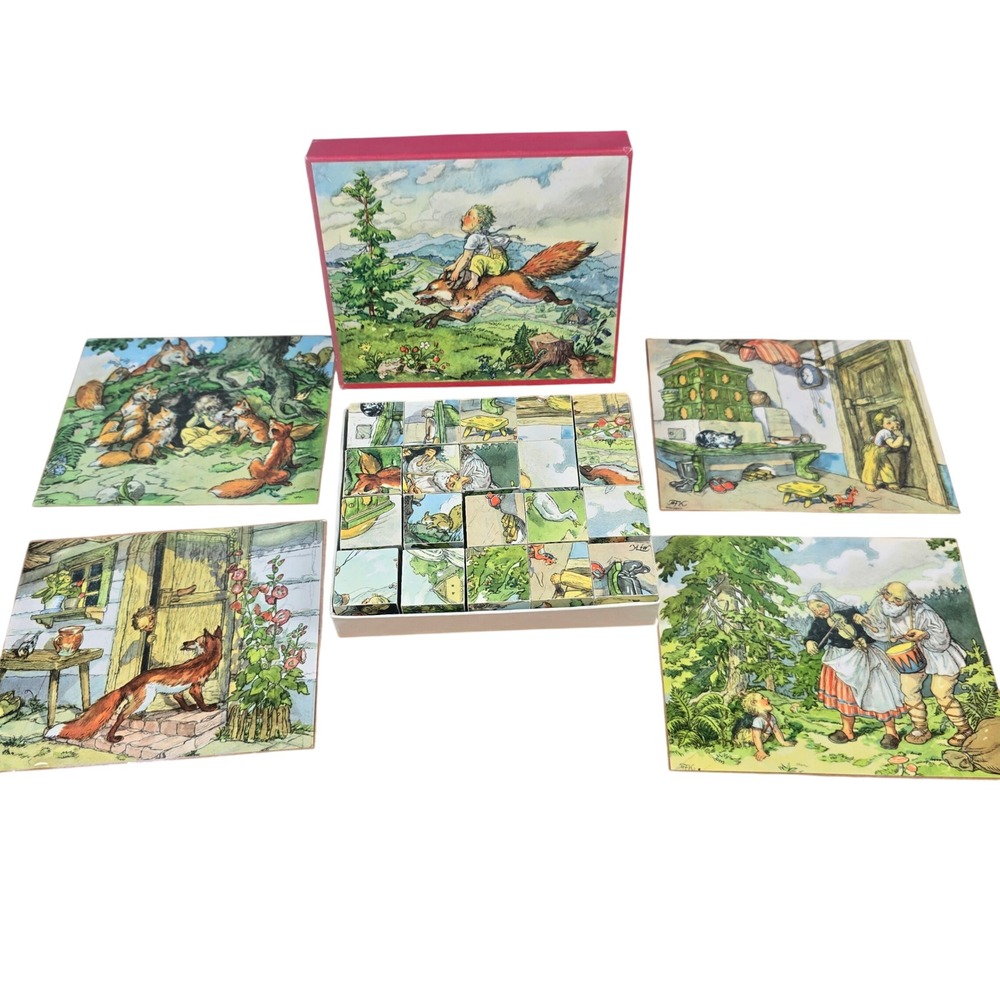 Kubus W Germany‎ wood picture puzzle 12 block 5 guide sheets Budulinek Folk vtg